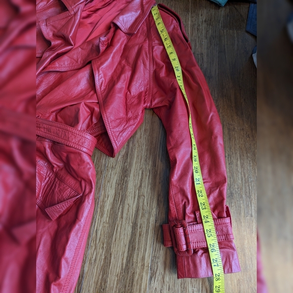 Red Genuine Leather Trenchcoat - Picture 4 of 6